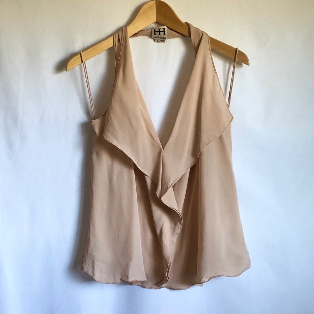 Haute Hippie Silk Beige Boho halter top size S